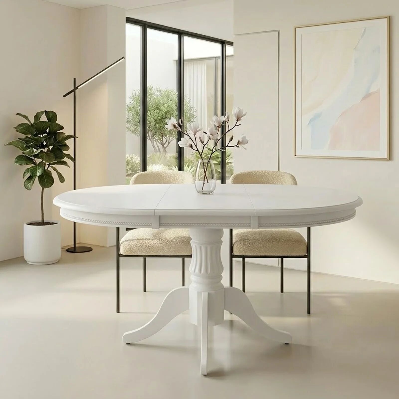 garneroarredamenti Tavolo 90/124cm allungabile rotondo moderno bianco Circle