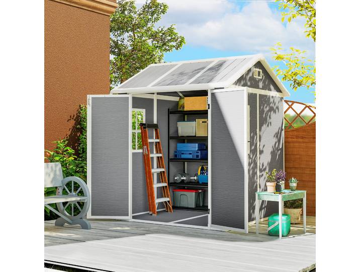 Outsunny Abri de Jardin Plastique Gris avec Fenêtre et Verrou