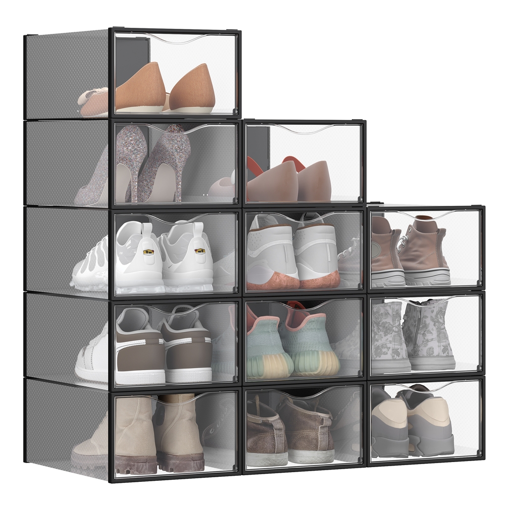SONGMICS Schuhboxen 12er Set aus Kunststoff für Schuhe bis Größe 43 LSP312B01
