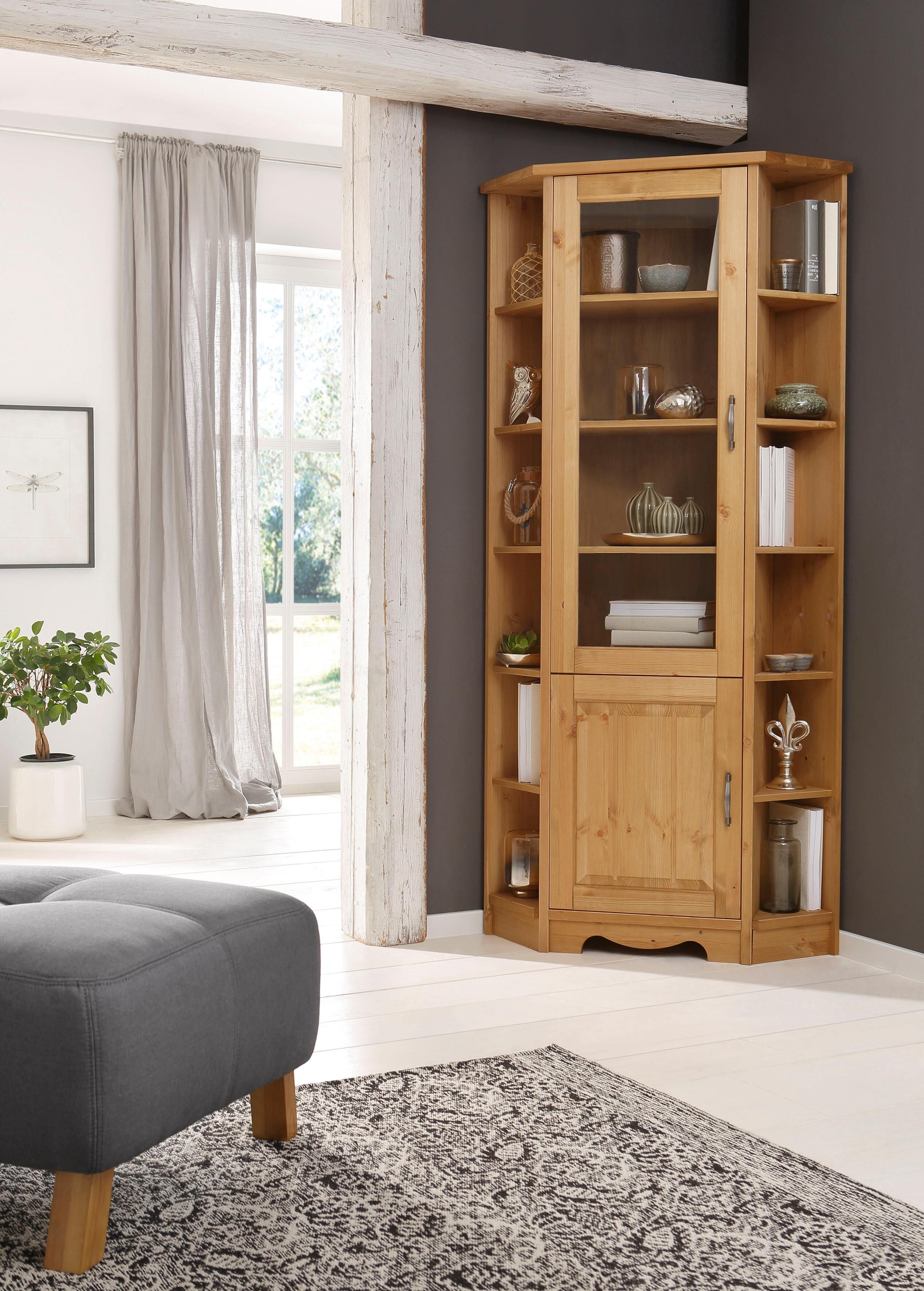 Eckvitrine GOODPRODUCT "Trinidad", beige (natur geölt), Schränke, Eckvitrine, Höhe 188 cm, FSC zertifiziertes Massivholz natur geölt Einheitsgröße