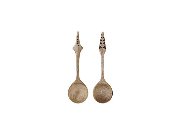 Lot de 2 cuillères à salade en bois clair sculpté Tribo
