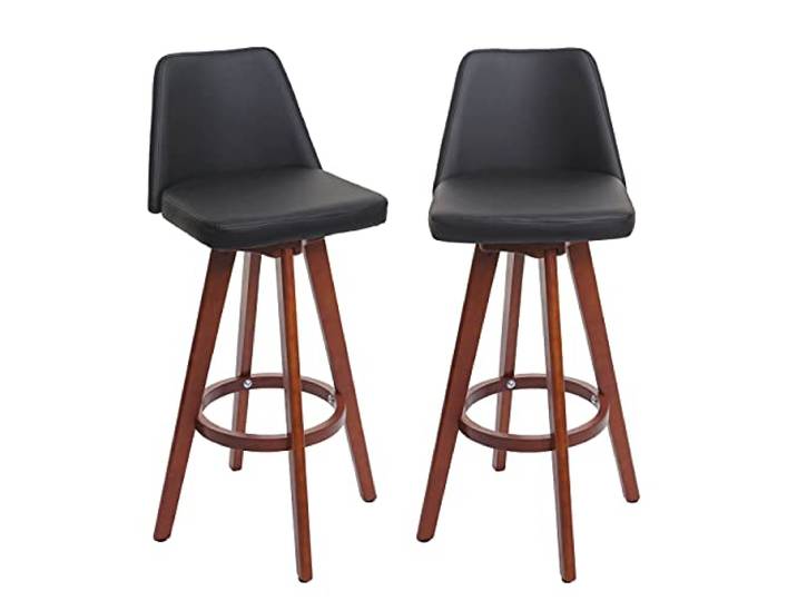 PROREGAL 2er-Set Barhocker drehbar mit Lehne Sitzhöhe 72cm Holz Kunstleder drehbar Schwarz Barstuhl Tresenhocker