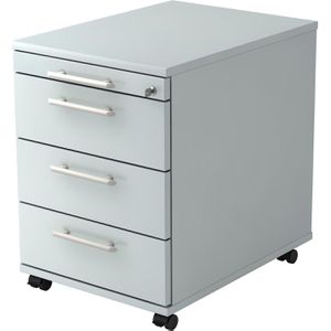 Hammerbacher Rollcontainer Solid AC30, aus Holz, lichtgrau, mit 3 Schubladen & Utensilienauszug, abschließbar