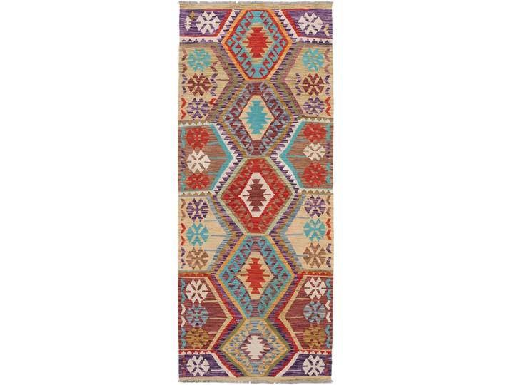 Kelim Afghan Teppich 87x215 Handgewebt Orientteppich Läufer Wolle