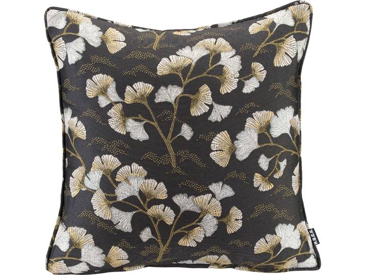 Dekokissen H.O.C.K. Gingko , gold (schwarz, goldfarben, geblümt), B:45cm H:10cm L:45cm, Polyester, Dekokissen_Sitzkissen_Kissenhüllen, Dekokissen, mit Gingko-Blättern, Kissenhülle mit Füllung, 1 Stück