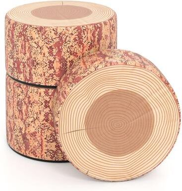Costway 3-Piece Tree Stump Stool Set with Wood Printing Nature Decoration-Dark Walnut
