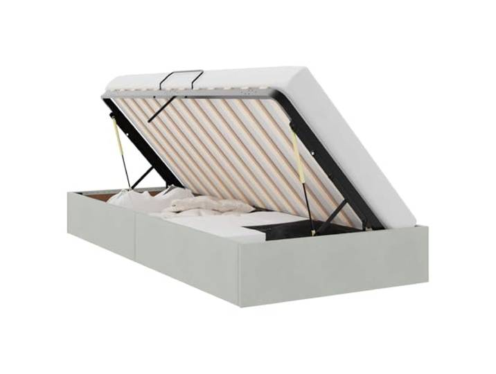 KKgypkn Samt Ottoman Bettgestell mit Stauraum Hellgrau 90 x 190 cm, Hydraulischer Lift Bettrahmen mit Samtbezug, Pulverbeschichteter Metallrahmen