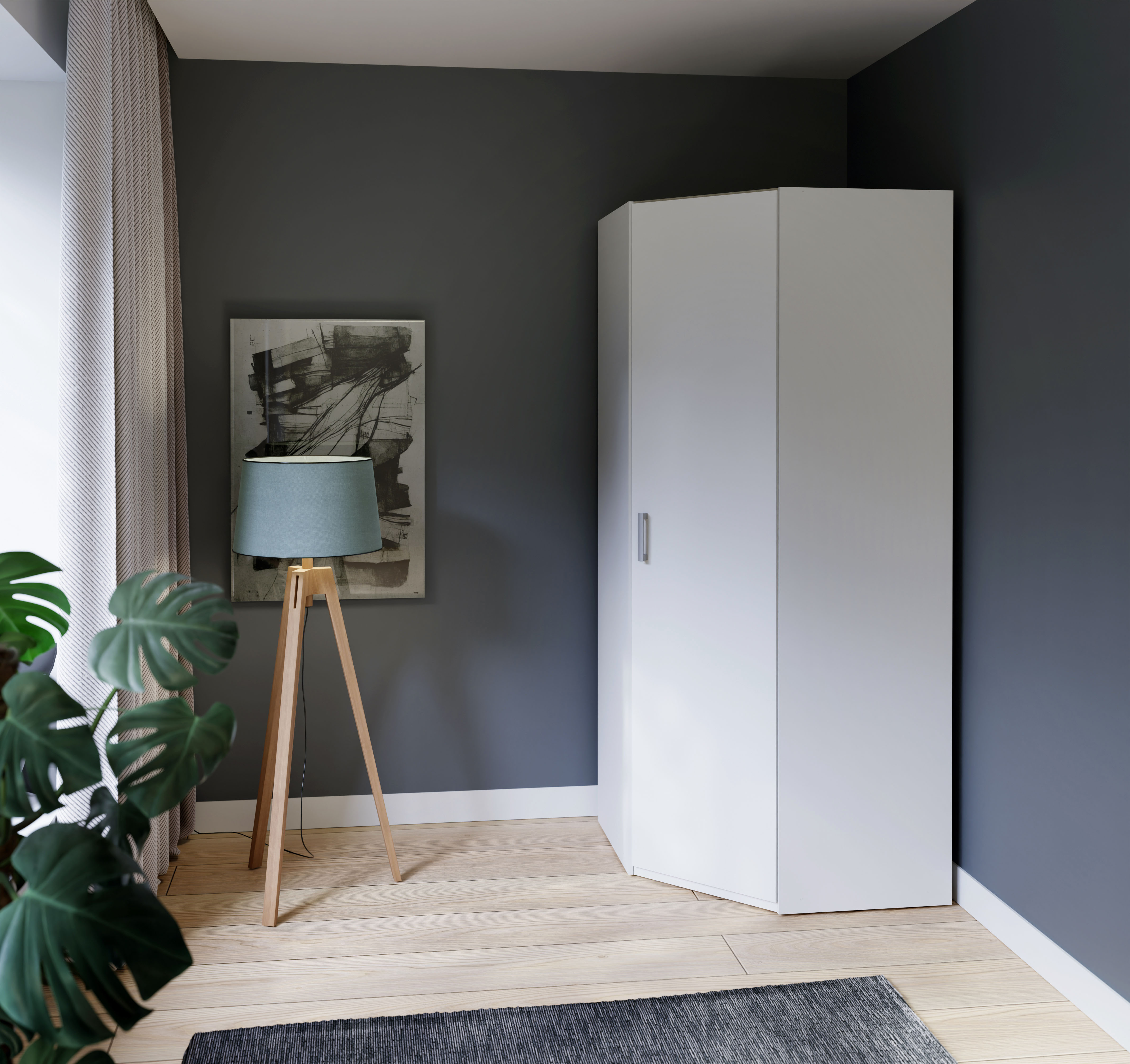Eckkleiderschrank FORTE, weiss (weiß), B:89,5cm H:210,5cm T:89,4cm, Holzwerkstoff, Schränke, Eckkleiderschrank, Eckkleiderschrank, Stauraum, Aufsatz optional bestellbar weiß weiss, B/H/T: 89,5cm x 210,5cm x 89,4cm, Türen: 1 Stk.