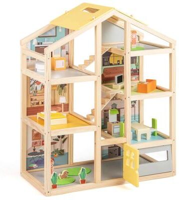 Wooden Dollhouse Playset Kids DIY Pretend Playhouse for Girls & Boys