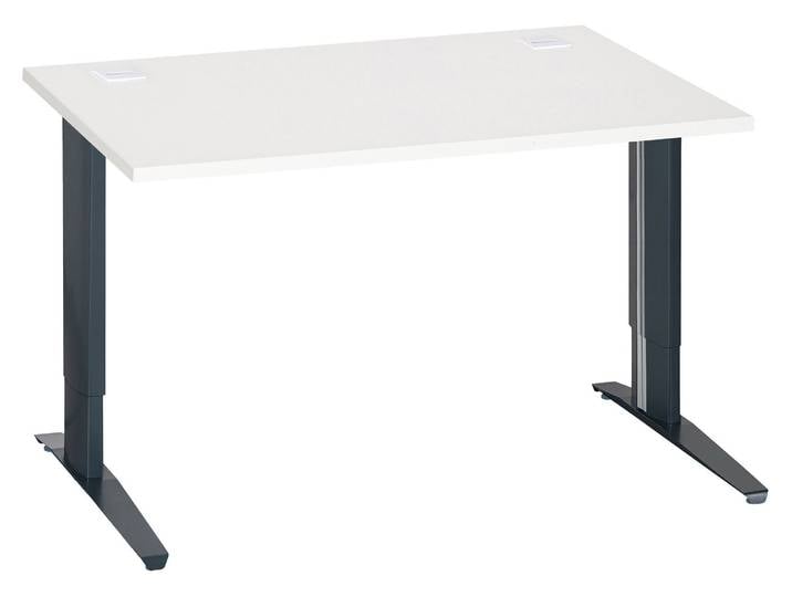 Bureau droit Excellens L 120 cm blanc réglable en hauteur piétement méta anthracite - - Bruneau