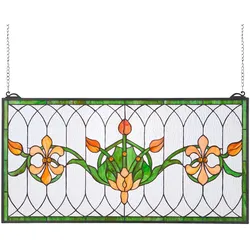 VEVOR Buntglasfensterpaneel (810 x 433 mm) hängendes Buntglas mit Kette, Buntglas im Tiffany-Stil zum Aufhängen, traditionelles rechteckiges Vintage-Kunsthandwerk Fensterdekor für Küche & Kirchen