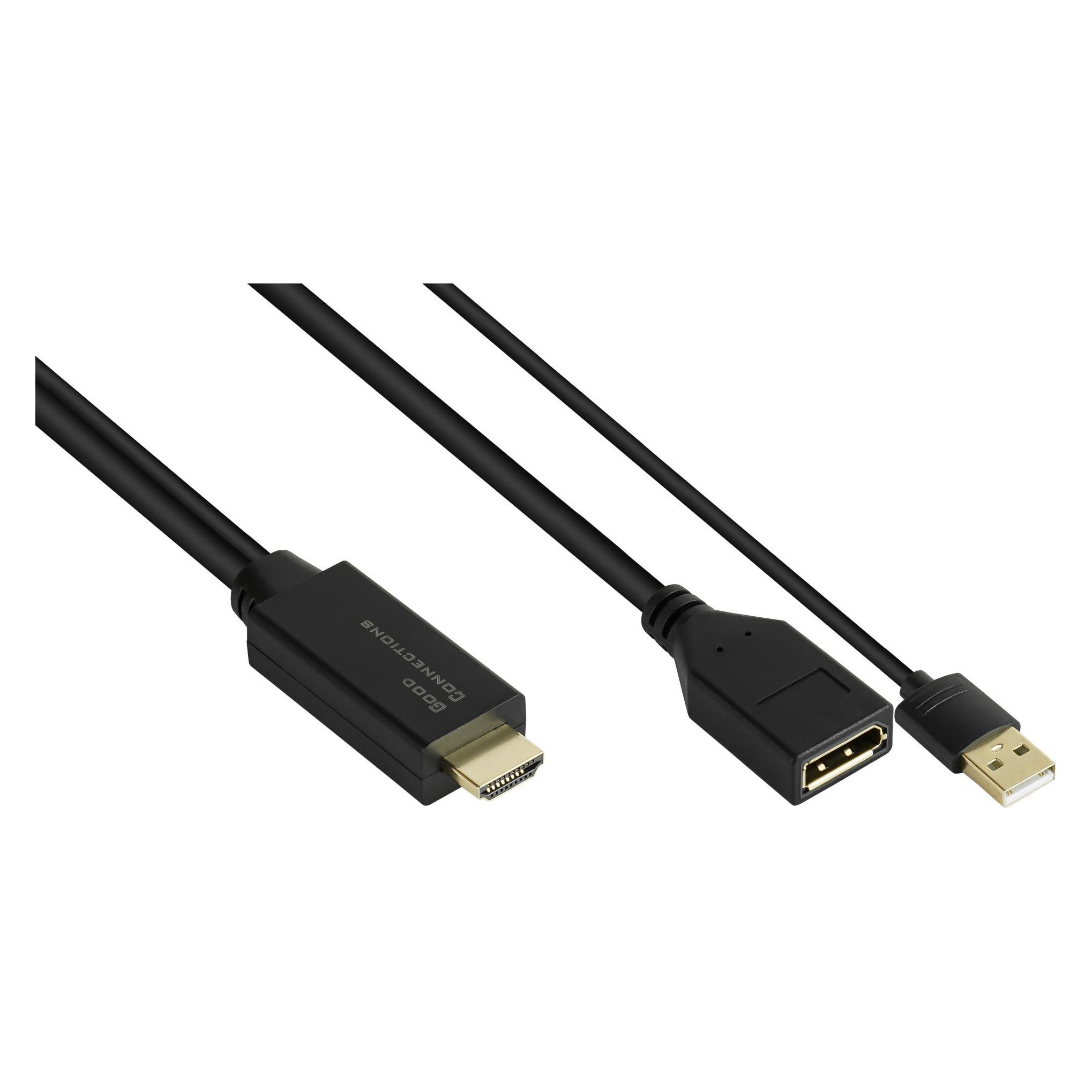 Good Connections Adapter HDMI 2.0b Stecker an DisplayPort 1.2 Buchse, 4K @60Hz, USB Power, vergoldete Kontakte, Kupfe (DisplayPort) (HDMI-AD22)