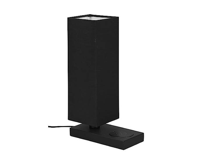 Reality Leuchten Tischleuchte Haley R59100132, Metall Schwarz matt, Schirm Stoff Schwarz, exkl. 1x E14, induktives Ladefeld