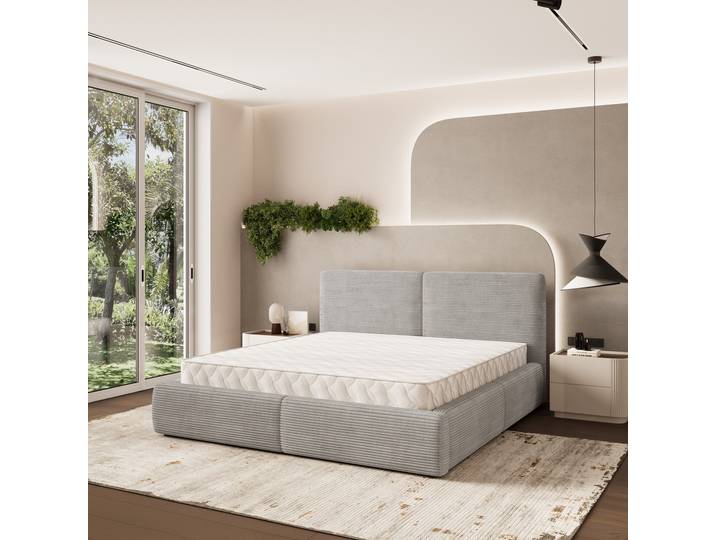 Masseno Polsterbett FELURO P 120x200 cm, Polsterbett mit Bettkästen -Hellgrau, POSO 55