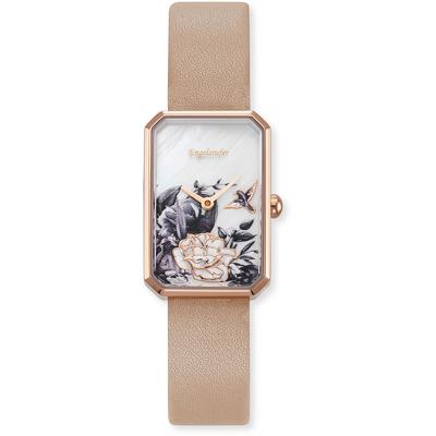 Quarzuhr ENGELSRUFER "Flower", beige (altrosa), Armbanduhren, Damen, Quarzuhr, Armbanduhr, Damenuhr, Lederarmband, analog