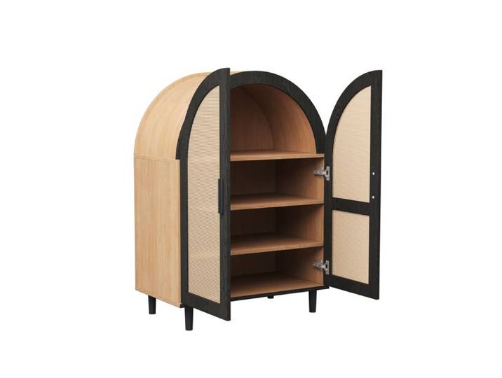 Meuble à Chaussures Élégant buffet/meuble à chaussures extérieur arrondi 70x40x100cm - 3 étagères - Portes ajourées rotin