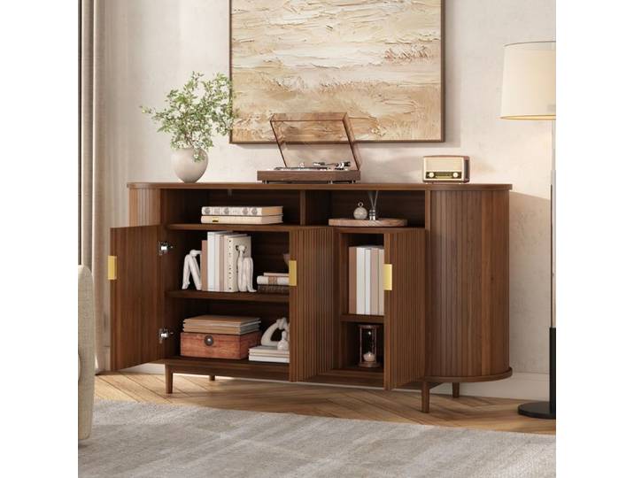 Buffet - ZEVKOR - Buffet 3 Portes - Façade lignes verticales - Finition noyer - 140×40×78 cm