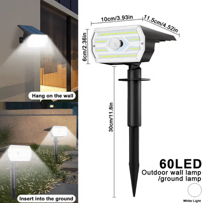 Uplift Curations Solar 60 LED Motion Sensor Outdoor Security Spotlight 3 Mode Waterproof Garden Light 60led White Light 4pcs