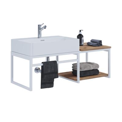 Waschtisch VCM "2-tlg. Waschtisch Badmöbel Holz Metall Bitila 100", braun (weiß, honig, eiche), B:100cm T:42cm, Waschtische, Waschtisch