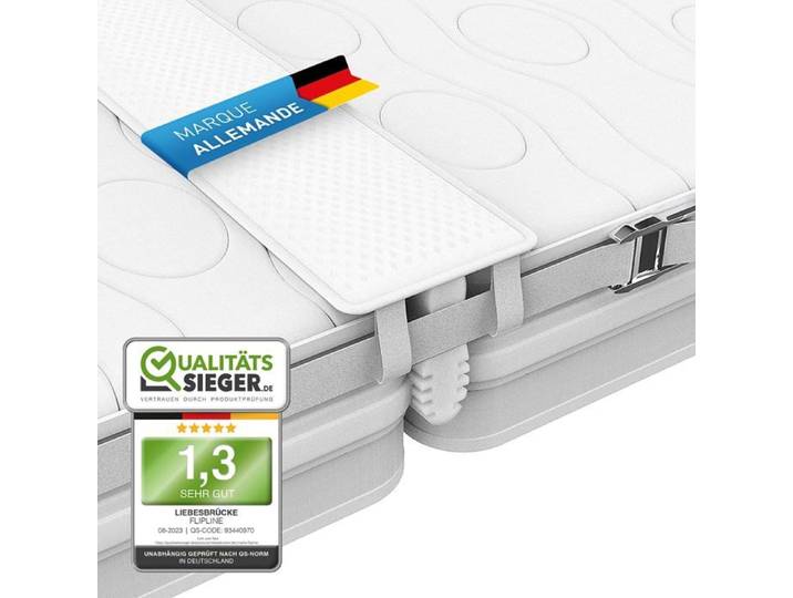 FLIPLINE Pont de Lit avec Sangle Matela 200x18cm Premium Pont de Matelas Housse indéchirable Respirante Connecteur Matelas - blanc