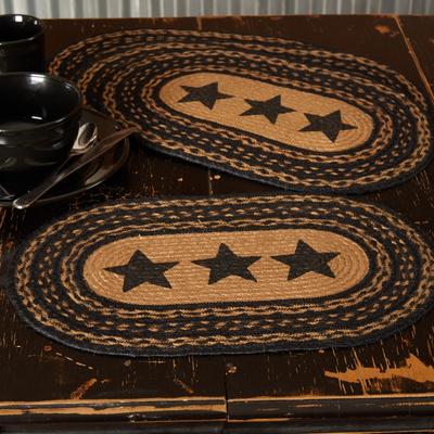 VHC Brands Farmhouse Jute Placemat Stencil Stars Set of 6 12x18 - Placemat 12x18