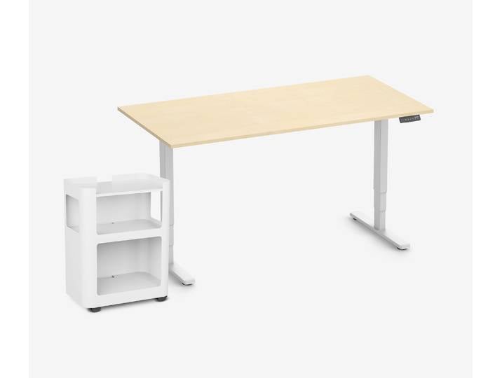 FOKUS Schreibtisch + Rollwagen Birke Weiß 160x80