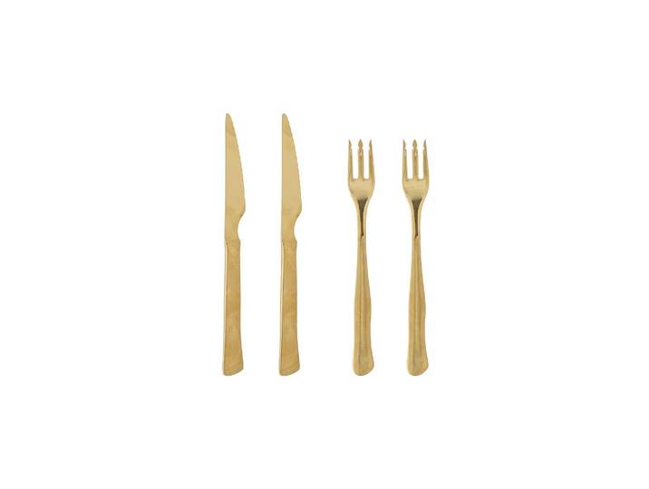 Couverts à steak en inox doré, lot de 4, 2 fourchettes, 2 couteau