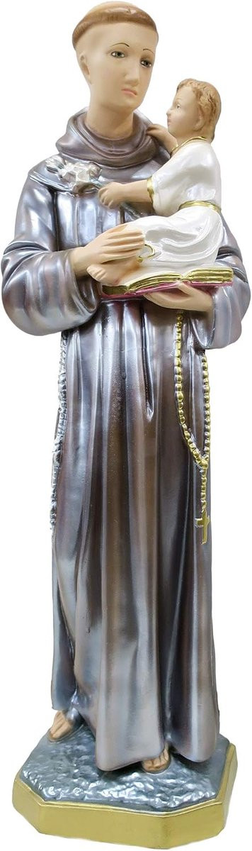 Sint Antonius beeld - Religieus figuur met parelmoereffect - Wit - Hoogte: 60 cm