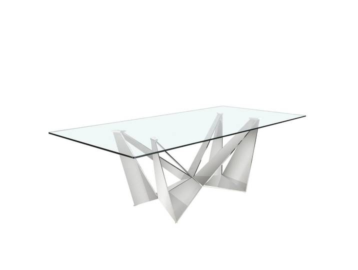 Angel Cerda Rechteckiger Esstisch aus gehärtetem Glas und verchromtem Stahl, Transparent, Edelstahlfarben, Metall, Essen/Getränk, Rechteckig,Rechteckig, 240x75x120 cm, Esszimmer, Esstische