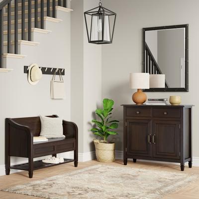 WYNDENHALL Hampshire Solid Wood 42 inch Wide Storage Bench with Shelf and 40 inch Wide Storage Cabinet in Dark Chestnut Brown