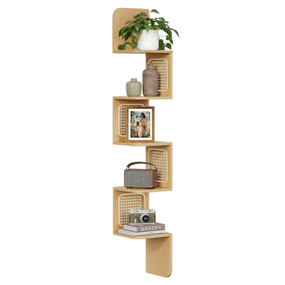 VASAGLE Wandregal mit 5 Ebenen und PVC-Rattan-Seitenplatten LLS582Y57