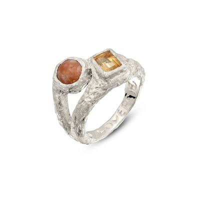Silberring HAZE & GLORY "Ring Feldspat Citrin Organic 925 Sterling Silber" Gr. 58, silber, Fingerringe, Damen, 58, Silber 925 (Sterlingsilber), Silberring