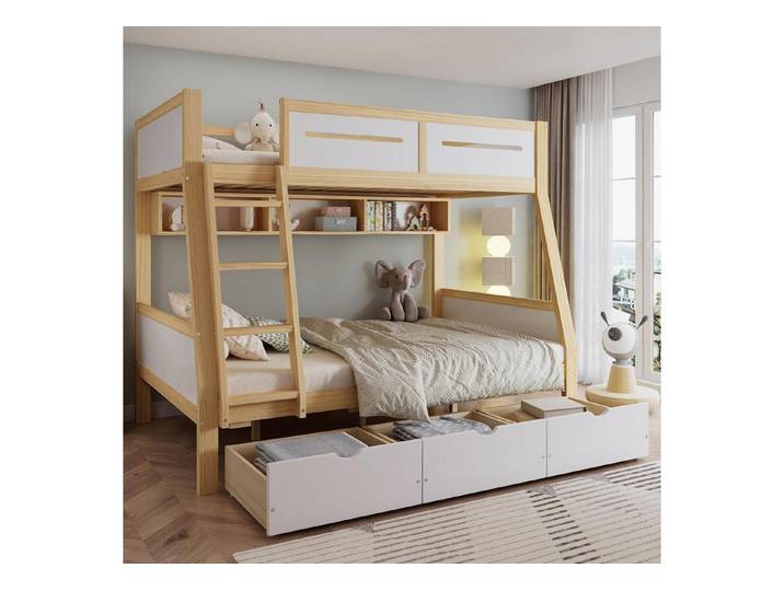 LuxusKollektion Etagenbett Etagenbett Kinder 90x200/120x200 Kiefer Weiß+Natur (1-St)