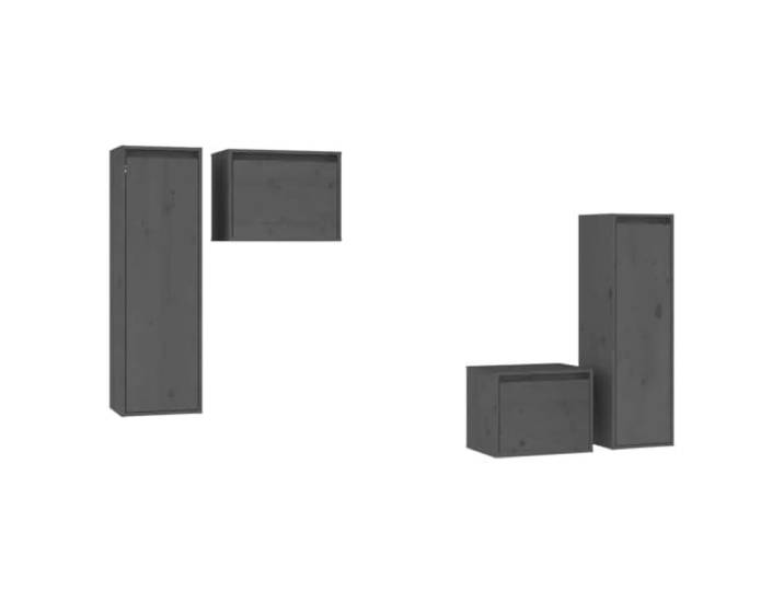 hliofuir TV-Schrank 4er Set Schweberegal Grau Kiefer Massivholz Platzsparende Wandboards aus Echtholz schaffen modernen Stauraum im Wohnzimmer oder Schlafzimmer für Bücher und Deko.