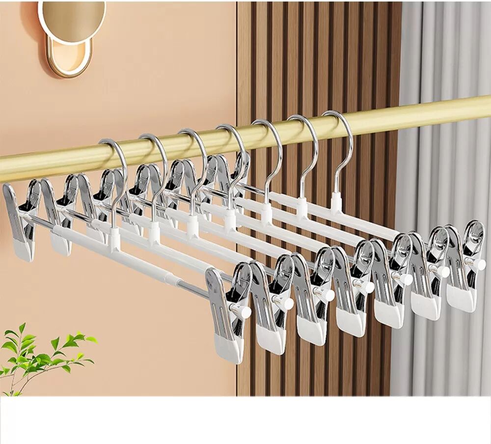 INF 10er-Pack rutschfeste Hosenbügel mit verstellbaren Clips – PVC-beschichtete Kleiderbügel Weiß