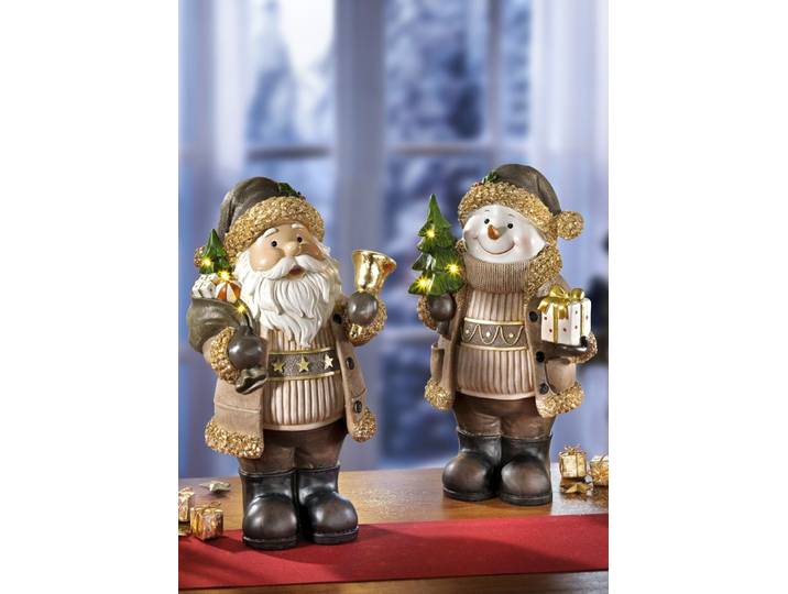 Beleuchtete Figuren aus Polyresin, Natur-Gold-Braun, Beleuchteter Schneemann