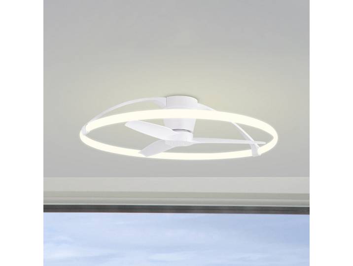 Smart LED-Deckenventilator Nepal, weiß, DC, leise - Mantra Mantra Iluminación - Wohnzimmer - Modern - Metall - Ring