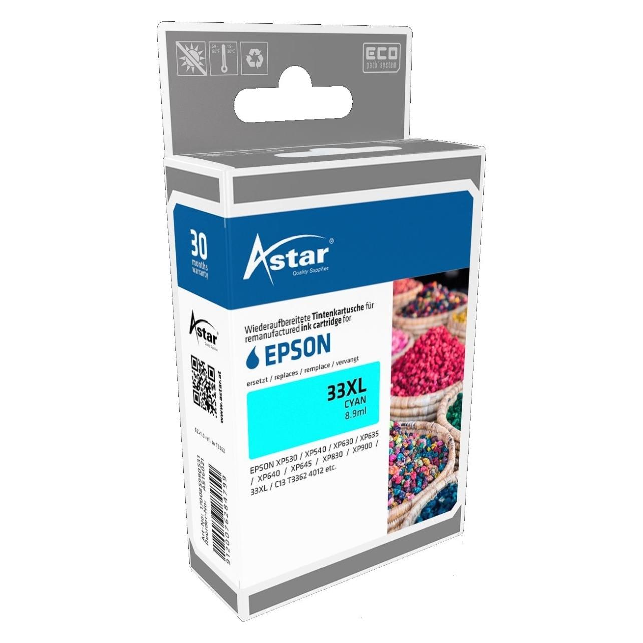 Astar 8.9 ml - Cyan  - Tintenpatrone (Alternative zu: Epson 33XL, Epson T3 (C) (AS16021)