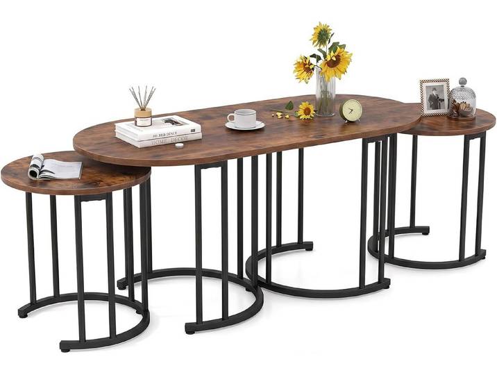 COSTWAY Couchtisch stapelbare Beistelltische (3er Set), Marmor, gold