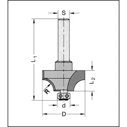 JSO Viertelstabfräser Z2 HW 39,4mm, R 12,7mm m.AL HANDVORSCHUB - 24607-5-39127-R