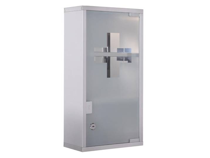 Homcom Medizinschrank Arzneischrank Erste-Hilfe-Schrank mit Schloss 3 Fächer Stahl, Silberfarben, Glas, 12x48x25 cm, Badezimmer, Badezimmerschränke, Medizinschrank