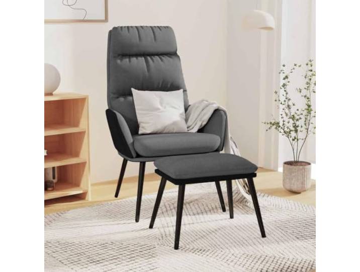 Relaxsessel mit Hocker, hellgrau, Stoff, Kunstleder, zum Ausruhen Inklusive Fußstütze, Rahmen aus Metall und Sperrholz, atmungsaktive Sitzfläche, bequeme Armlehnen, klares Design