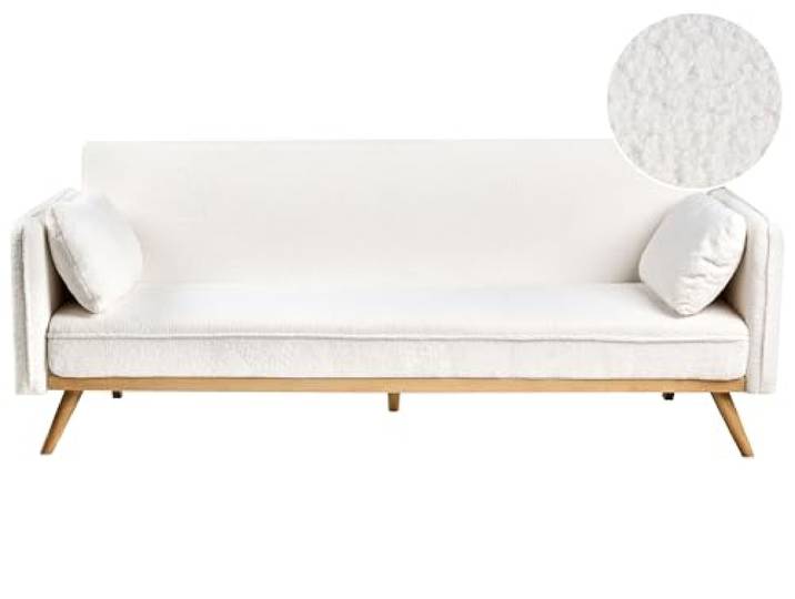 3-Sitzer Sofa Bouclé creme weiß Schlaffunktion Dekokissen Schlafsofa Asaa