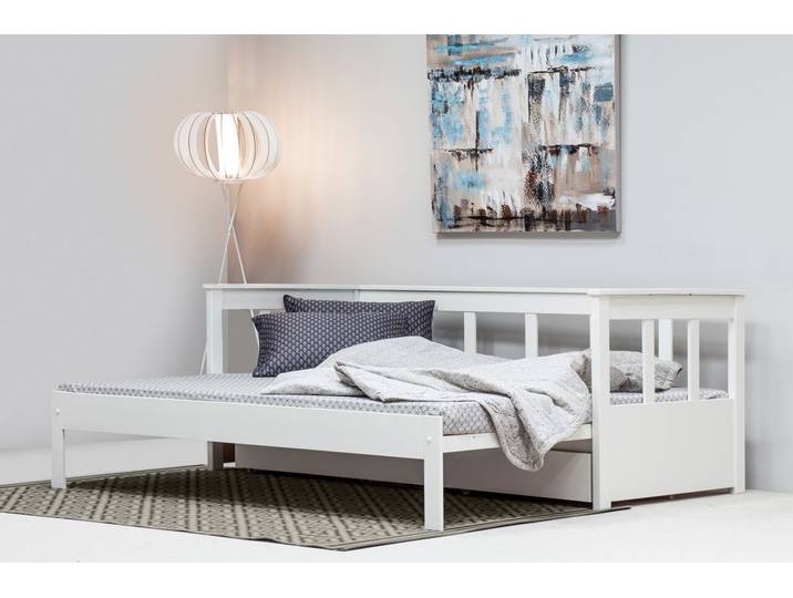 Daybett GOODPRODUCT AIRA Kinderbett, Gästebett, Skandi- Design, Schublade optional , weiss (weiß), kein Härtegrad, Daybetten, Daybett, mit ausziehbarer Liegefläche, ideal fürs Jugend- oder Gästezimmer