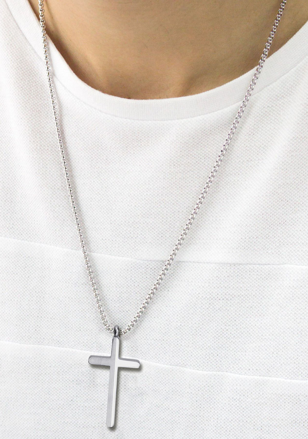 Kette mit Anhänger FIRETTI "Schmuck Geschenk Kreuz", silber (edelstahlfarben), Halsketten, Damen, Edelstahl, L: 55 B: 2,3mm, Kette mit Anhänger, B:2,3mm edelstahlfarben Edelstahl, L: 55 B: 2,3mm