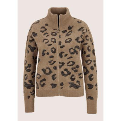Strickjacke MADELEINE "Strickjacke Strickblouson mit Leopardenmuster", Damen, Gr. 34, beige (caramel, schwarz), Modern, comfort fit, Strickjacken Strickjacke