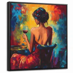 LEINWAND Bilder mit Rahmen - Wein - Frau - Stimmungsvoll - Farbenfroh - 50x50