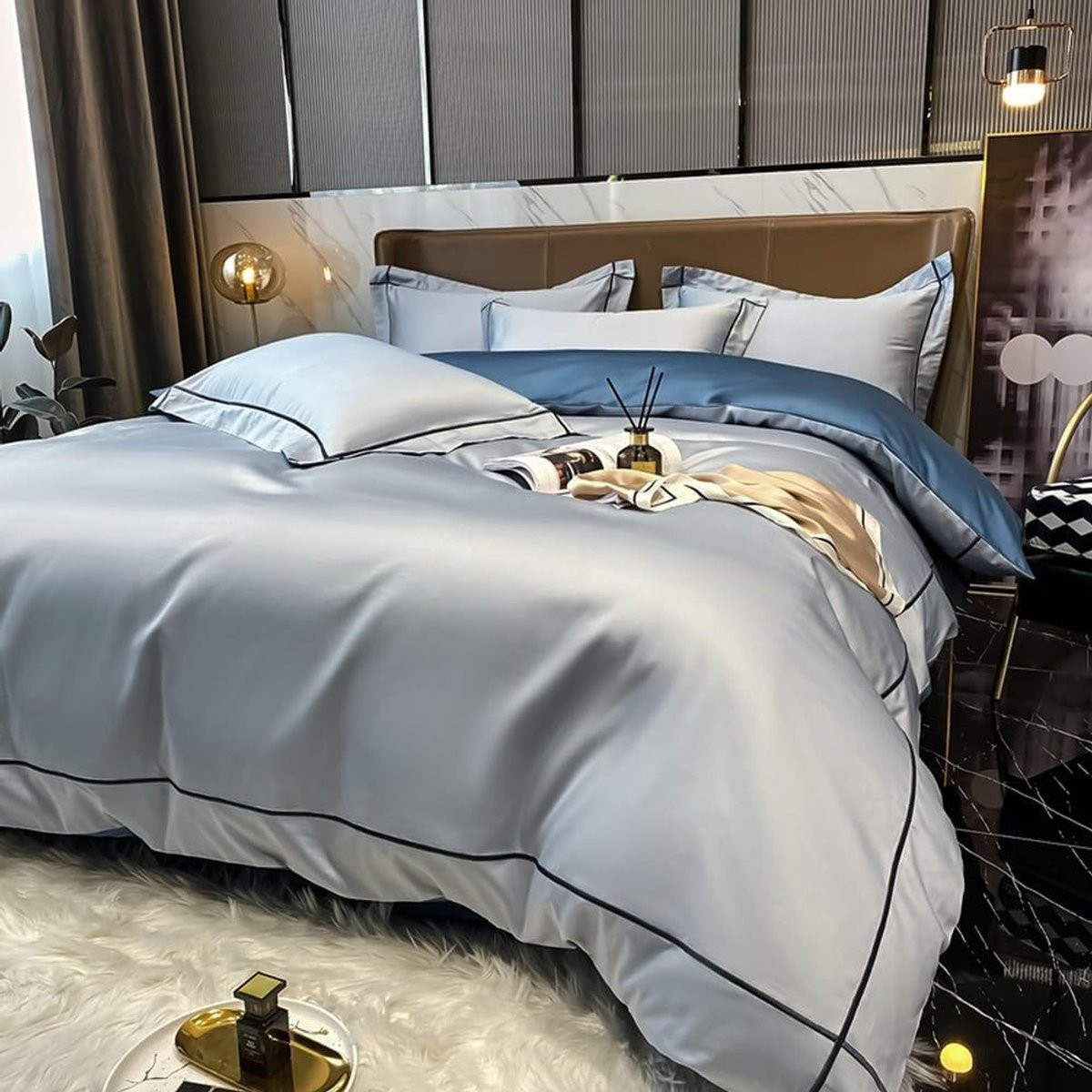 Wit 4-delig katoenen beddengoed set met dekbedovertrek en laken voor queensize bedden