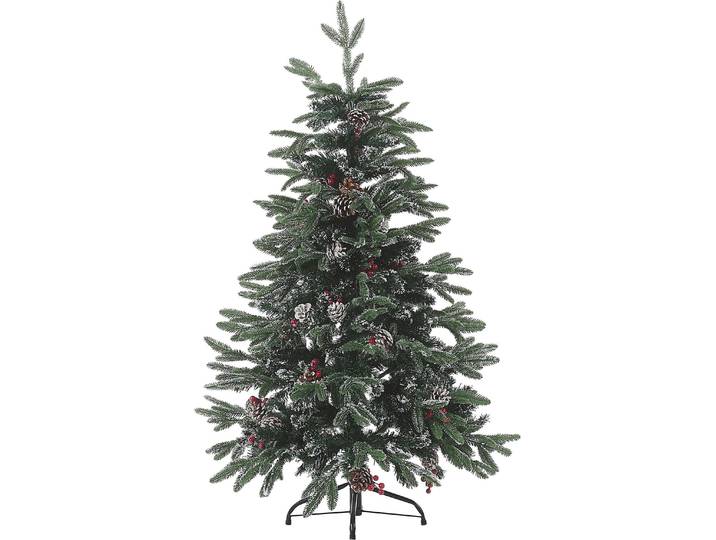 BELIANI Weihnachtsbaum 120 cm Grün/ Rot Schnee bestreut mit Zapfen, Stechpalmenbeeren und Kunstschnee Weihnachtszeit/ Weihnachten/ Wohnzimmer Modern