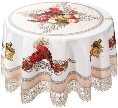 Violet Linen Fruttela Decorative Printed With Lace Trimming Pattern Tablecloth